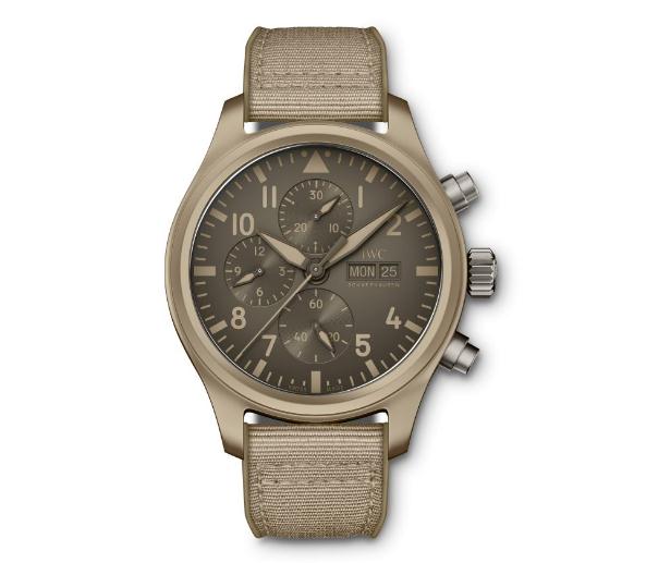 The 44.5 mm fake watches are made from sandy colored ceramic.