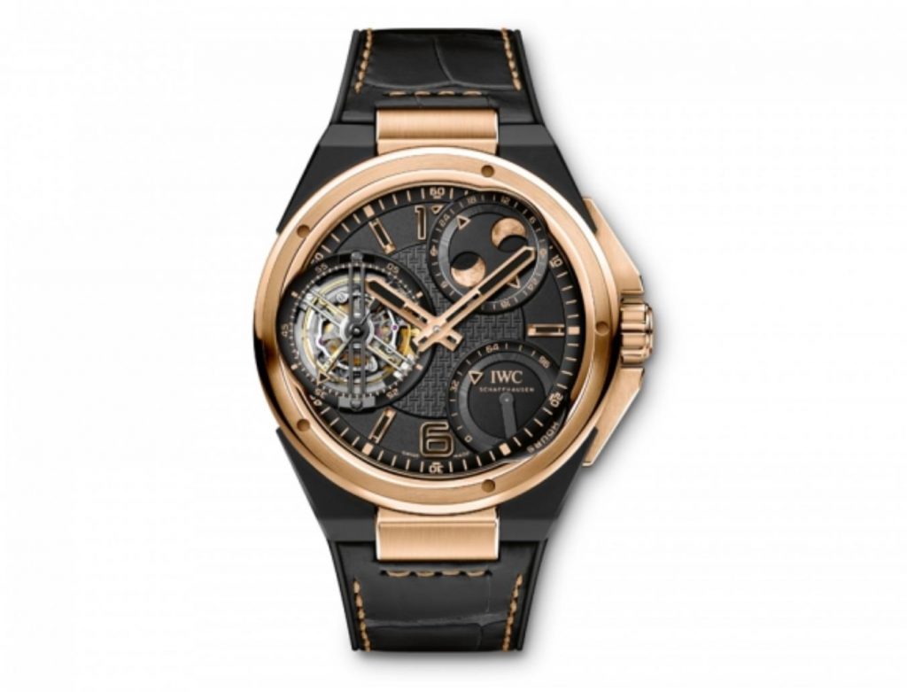 The 18k rose gold fake watch has a black dial.